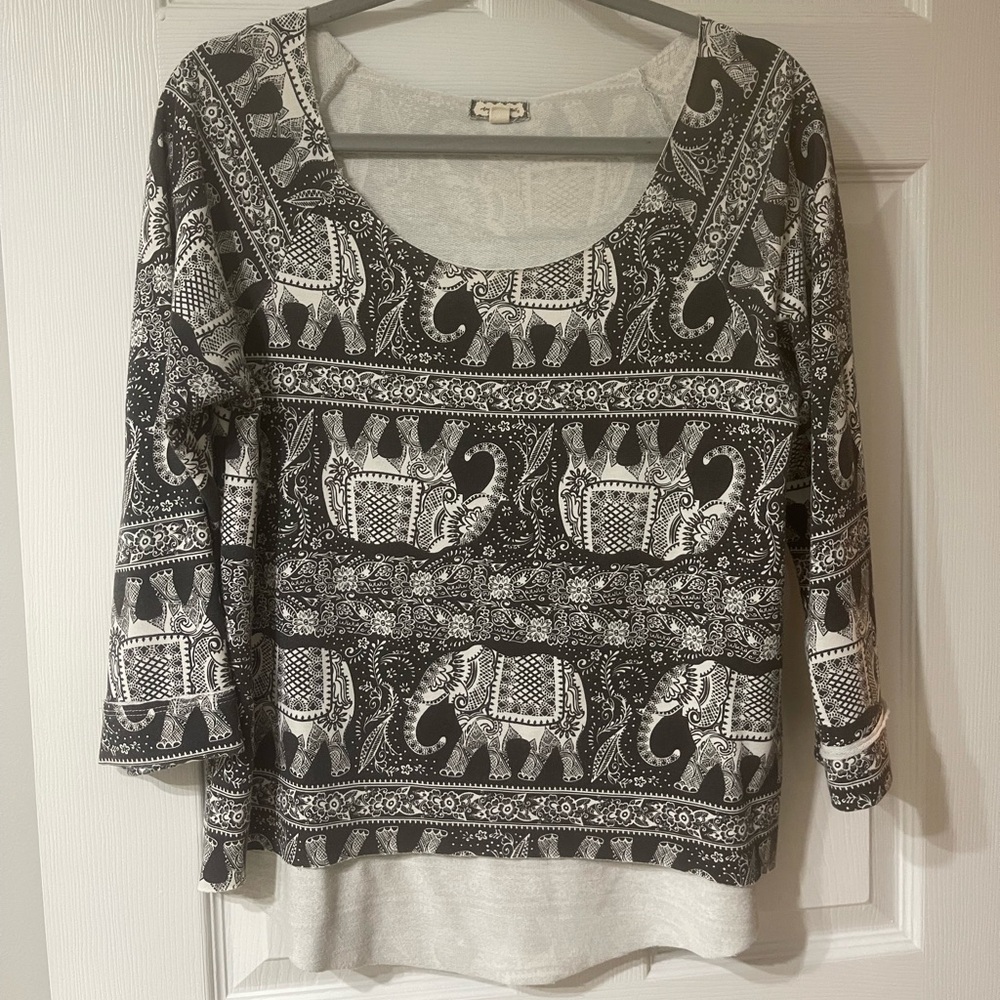 Boho Elephant Pattern Top Size M
